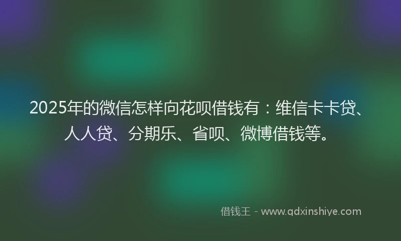 2025年的微信怎样向花呗借钱有：维信卡卡贷、人人贷、分期乐、省呗、微博借钱等。