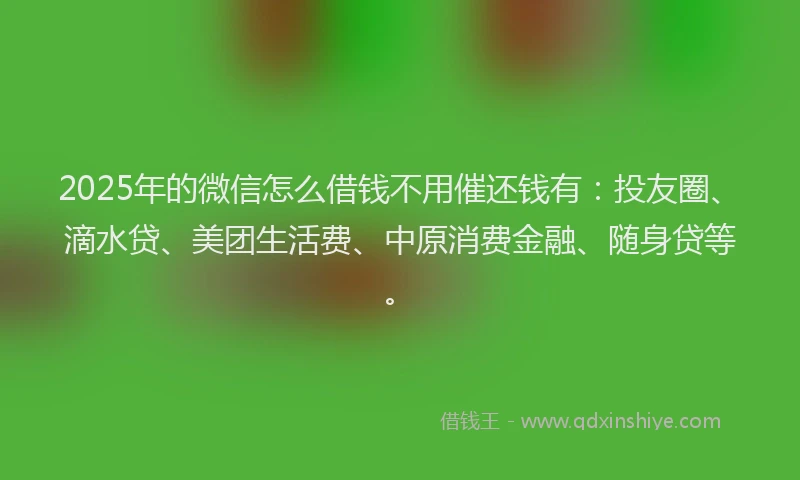 2025年的微信怎么借钱不用催还钱有：投友圈、滴水贷、美团生活费、中原消费金融、随身贷等。