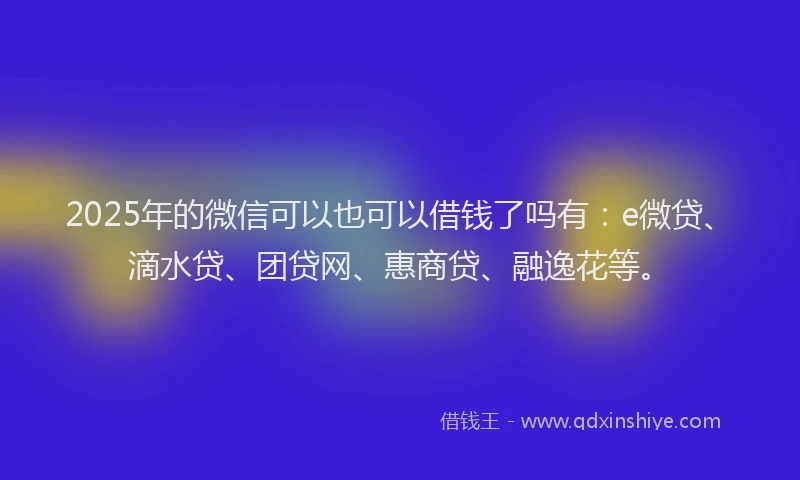 2025年的微信可以也可以借钱了吗有：e微贷、滴水贷、团贷网、惠商贷、融逸花等。