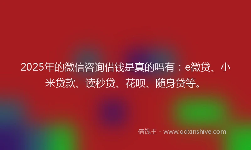 2025年的微信咨询借钱是真的吗有：e微贷、小米贷款、读秒贷、花呗、随身贷等。