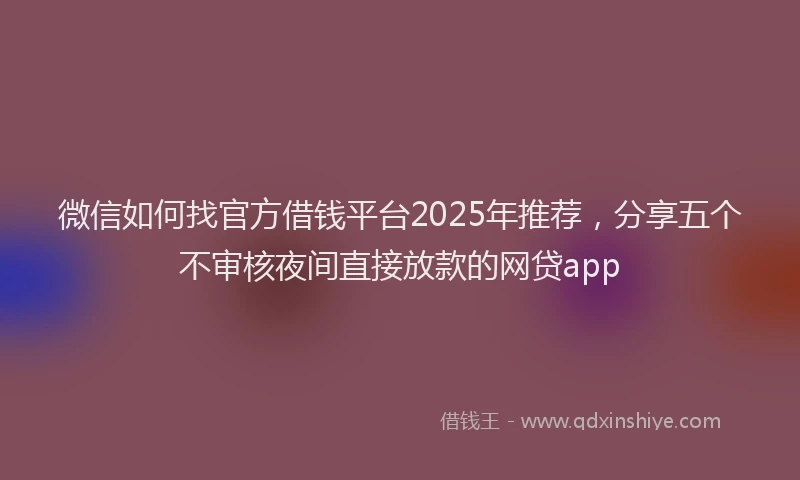 微信如何找官方借钱平台2025年推荐，分享五个不审核夜间直接放款的网贷app