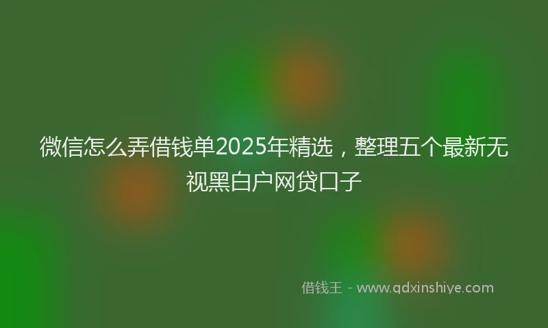 微信怎么弄借钱单2025年精选，整理五个最新无视黑白户网贷口子