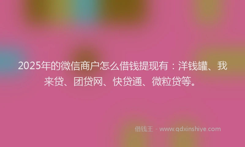 2025年的微信商户怎么借钱提现有:洋钱罐、我来贷、团贷网、快贷通、微粒贷等。