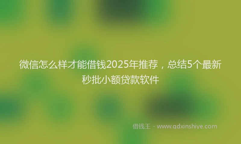 微信怎么样才能借钱2025年推荐，总结5个最新秒批小额贷款软件