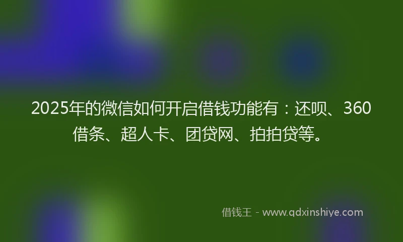 2025年的微信如何开启借钱功能有：还呗、360借条、超人卡、团贷网、拍拍贷等。