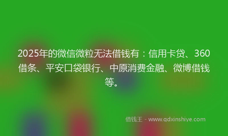 2025年的微信微粒无法借钱有：信用卡贷、360借条、平安口袋银行、中原消费金融、微博借钱等。