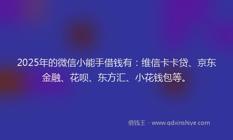 2025年的微信小能手借钱有：维信卡卡贷、京东金融、花呗、东方汇、小花钱包等。
