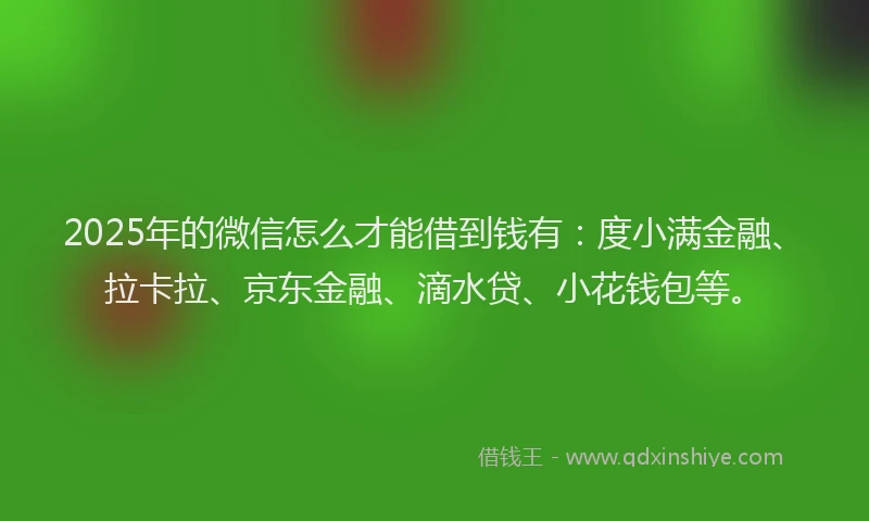 2025年的微信怎么才能借到钱有：度小满金融、拉卡拉、京东金融、滴水贷、小花钱包等。