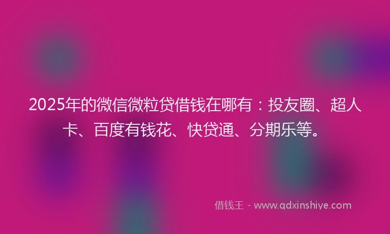 2025年的微信微粒贷借钱在哪有：投友圈、超人卡、百度有钱花、快贷通、分期乐等。