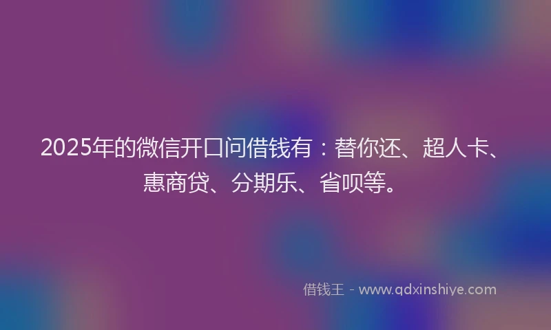 2025年的微信开口问借钱有：替你还、超人卡、惠商贷、分期乐、省呗等。