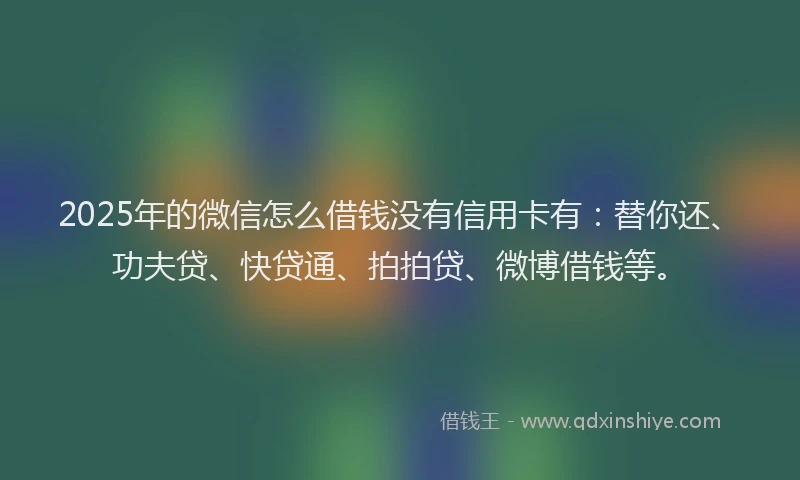 2025年的微信怎么借钱没有信用卡有：替你还、功夫贷、快贷通、拍拍贷、微博借钱等。