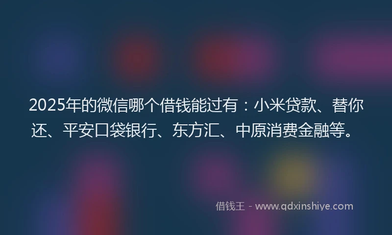 2025年的微信哪个借钱能过有：小米贷款、替你还、平安口袋银行、东方汇、中原消费金融等。
