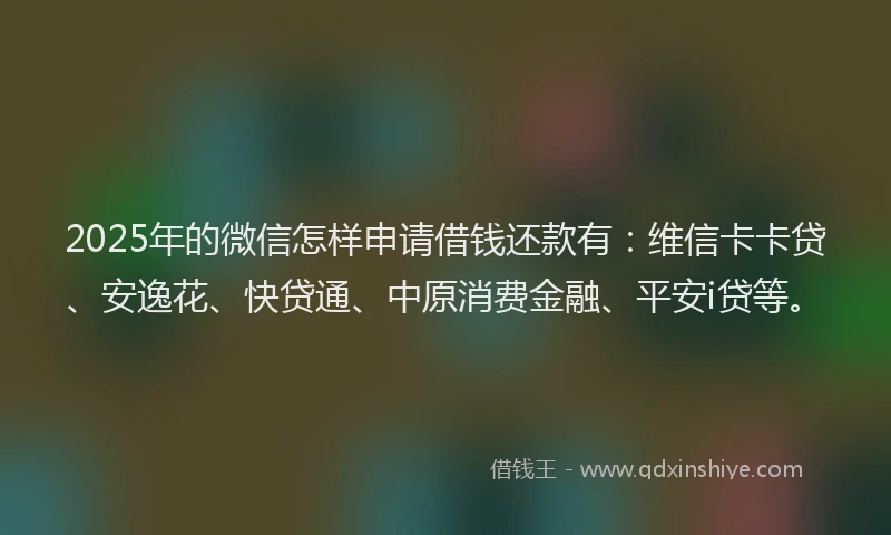 2025年的微信怎样申请借钱还款有：维信卡卡贷、安逸花、快贷通、中原消费金融、平安i贷等。