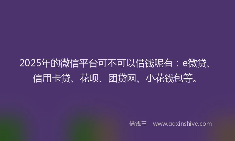 2025年的微信平台可不可以借钱呢有：e微贷、信用卡贷、花呗、团贷网、小花钱包等。