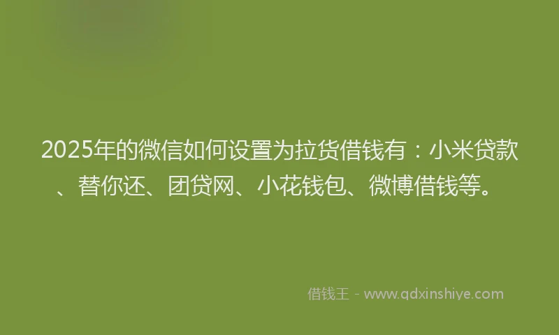 2025年的微信如何设置为拉货借钱有：小米贷款、替你还、团贷网、小花钱包、微博借钱等。
