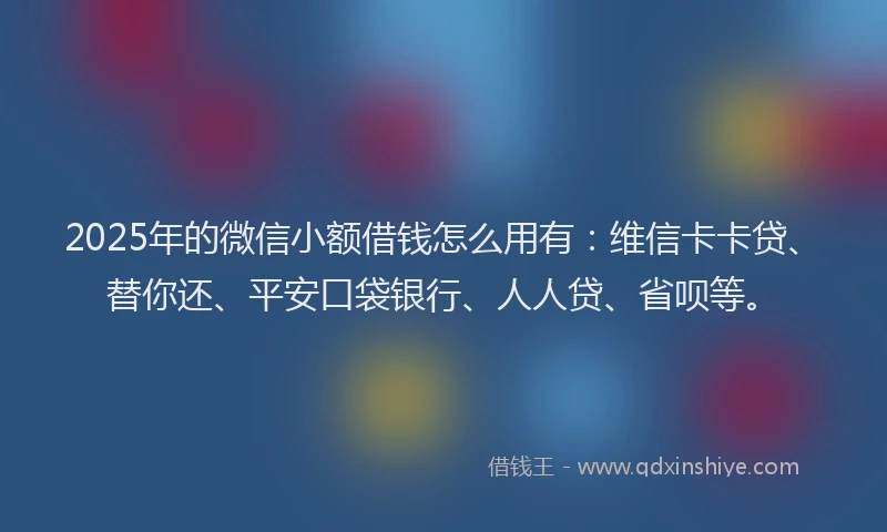 2025年的微信小额借钱怎么用有：维信卡卡贷、替你还、平安口袋银行、人人贷、省呗等。