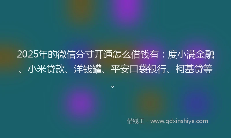2025年的微信分寸开通怎么借钱有：度小满金融、小米贷款、洋钱罐、平安口袋银行、柯基贷等。