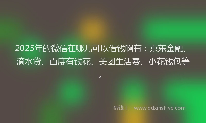 2025年的微信在哪儿可以借钱啊有：京东金融、滴水贷、百度有钱花、美团生活费、小花钱包等。