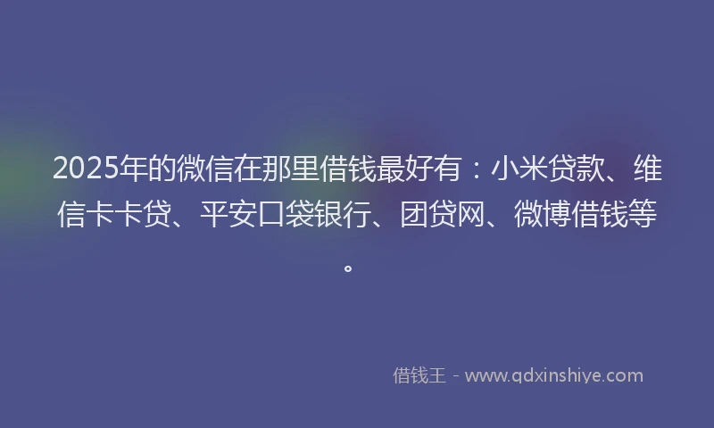 2025年的微信在那里借钱最好有：小米贷款、维信卡卡贷、平安口袋银行、团贷网、微博借钱等。
