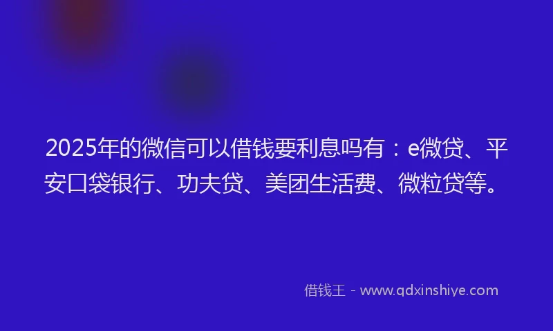 2025年的微信可以借钱要利息吗有：e微贷、平安口袋银行、功夫贷、美团生活费、微粒贷等。