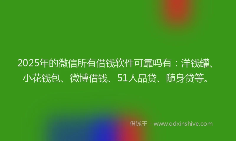 2025年的微信所有借钱软件可靠吗有：洋钱罐、小花钱包、微博借钱、51人品贷、随身贷等。