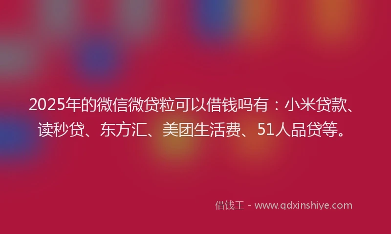 2025年的微信微贷粒可以借钱吗有：小米贷款、读秒贷、东方汇、美团生活费、51人品贷等。