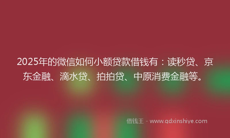 2025年的微信如何小额贷款借钱有：读秒贷、京东金融、滴水贷、拍拍贷、中原消费金融等。