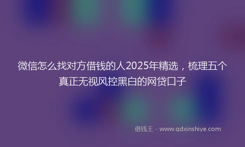 微信怎么找对方借钱的人2025年精选，梳理五个真正无视风控黑白的网贷口子