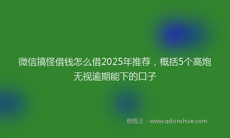 微信搞怪借钱怎么借2025年推荐，概括5个高炮无视逾期能下的口子