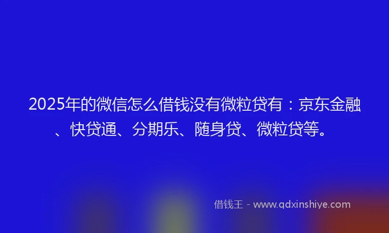 2025年的微信怎么借钱没有微粒贷有：京东金融、快贷通、分期乐、随身贷、微粒贷等。