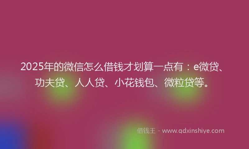 2025年的微信怎么借钱才划算一点有：e微贷、功夫贷、人人贷、小花钱包、微粒贷等。