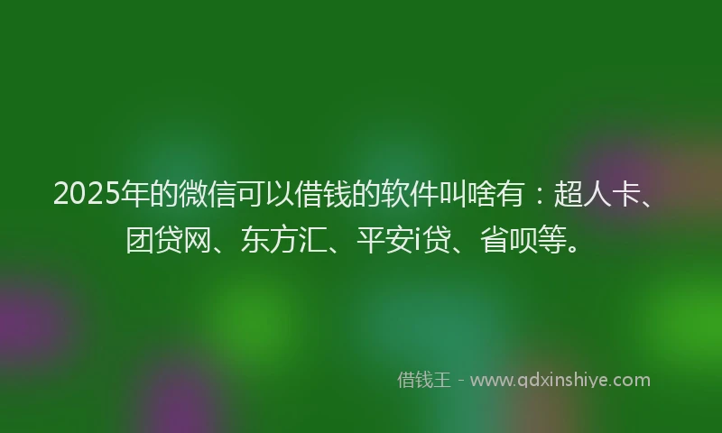 2025年的微信可以借钱的软件叫啥有：超人卡、团贷网、东方汇、平安i贷、省呗等。