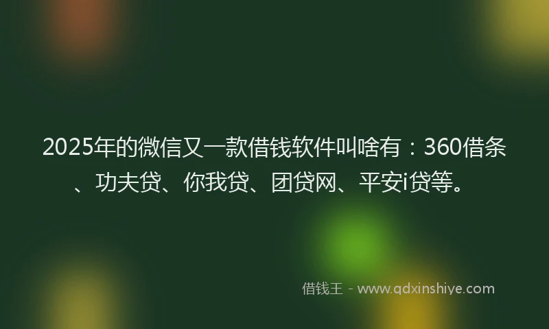 2025年的微信又一款借钱软件叫啥有：360借条、功夫贷、你我贷、团贷网、平安i贷等。
