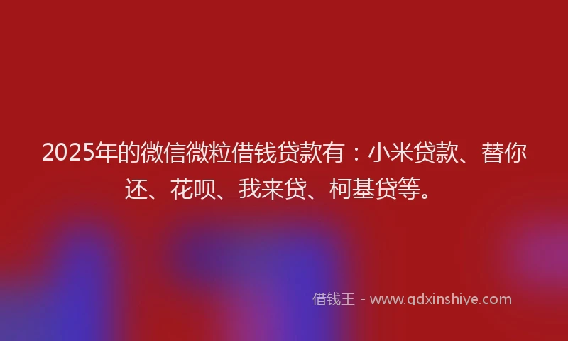 2025年的微信微粒借钱贷款有：小米贷款、替你还、花呗、我来贷、柯基贷等。