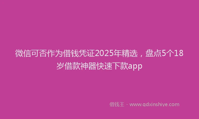 微信可否作为借钱凭证2025年精选，盘点5个18岁借款神器快速下款app