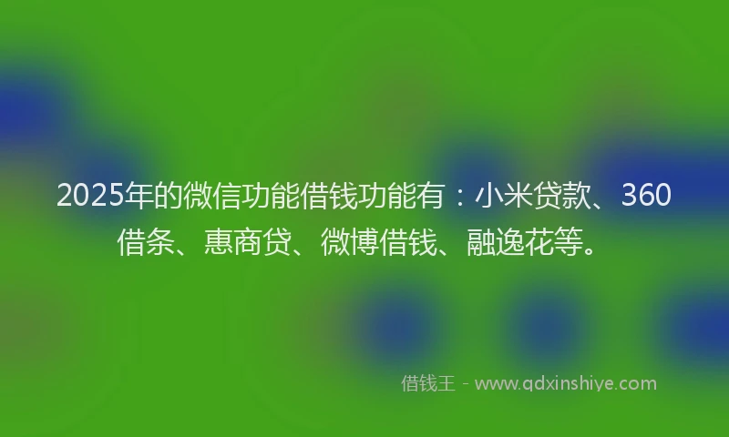 2025年的微信功能借钱功能有：小米贷款、360借条、惠商贷、微博借钱、融逸花等。