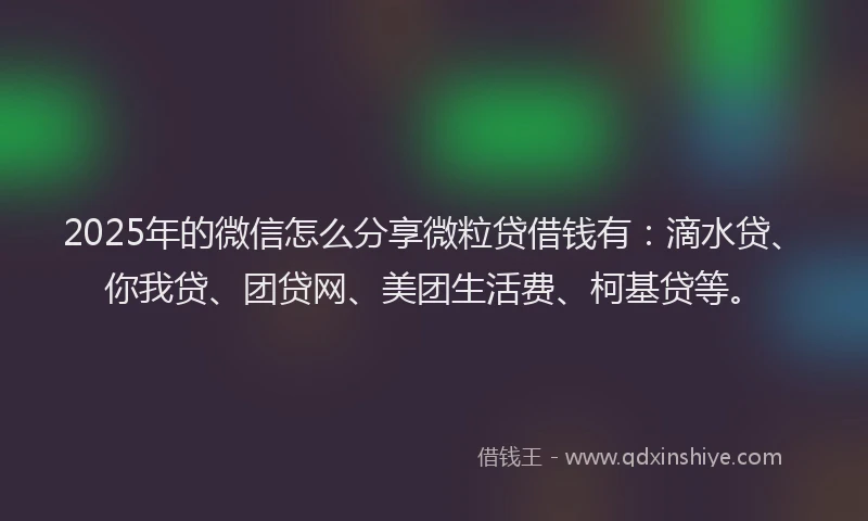 2025年的微信怎么分享微粒贷借钱有：滴水贷、你我贷、团贷网、美团生活费、柯基贷等。