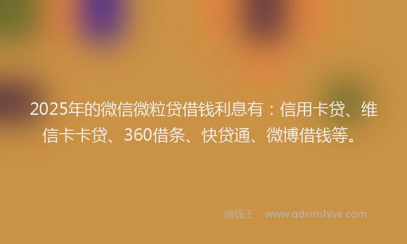 2025年的微信微粒贷借钱利息有：信用卡贷、维信卡卡贷、360借条、快贷通、微博借钱等。