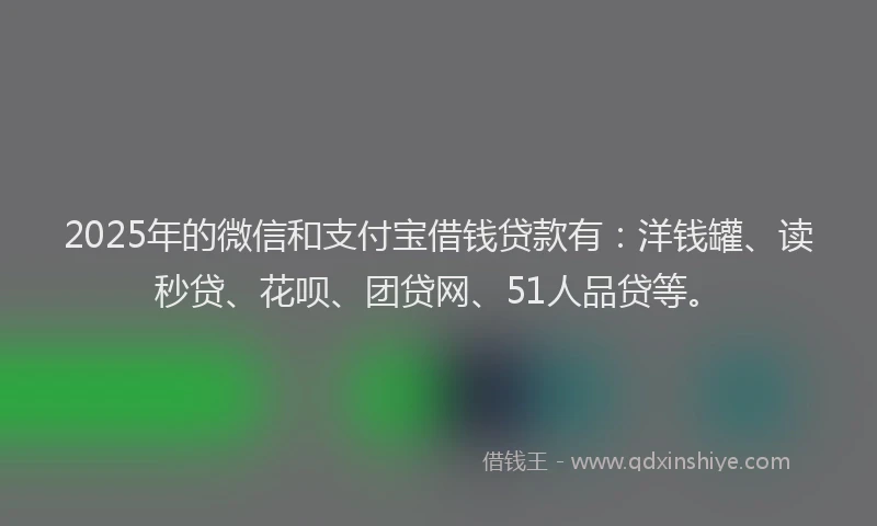 2025年的微信和支付宝借钱贷款有：洋钱罐、读秒贷、花呗、团贷网、51人品贷等。