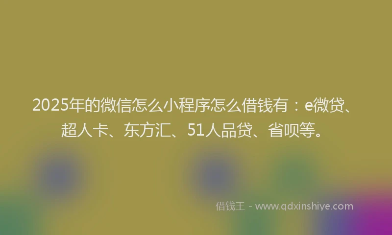 2025年的微信怎么小程序怎么借钱有：e微贷、超人卡、东方汇、51人品贷、省呗等。