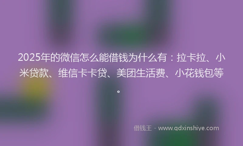 2025年的微信怎么能借钱为什么有：拉卡拉、小米贷款、维信卡卡贷、美团生活费、小花钱包等。