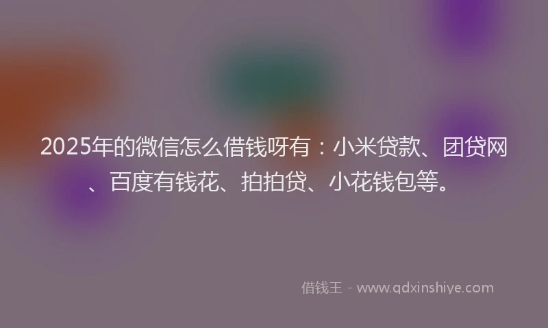 2025年的微信怎么借钱呀有：小米贷款、团贷网、百度有钱花、拍拍贷、小花钱包等。