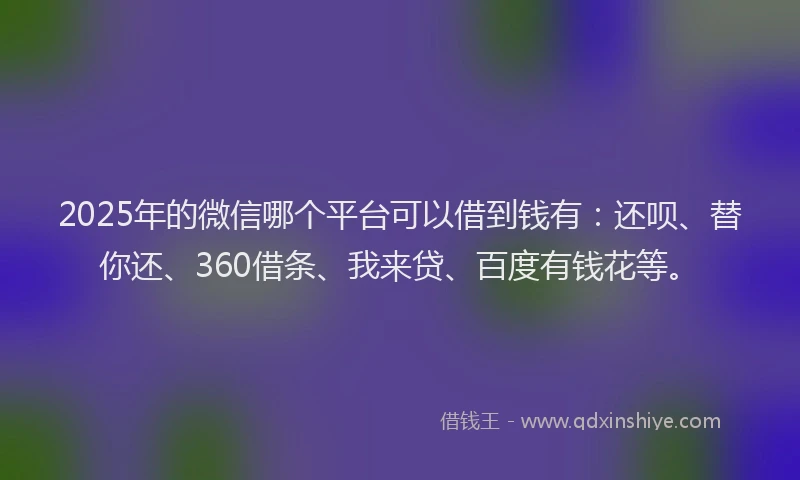 2025年的微信哪个平台可以借到钱有：还呗、替你还、360借条、我来贷、百度有钱花等。