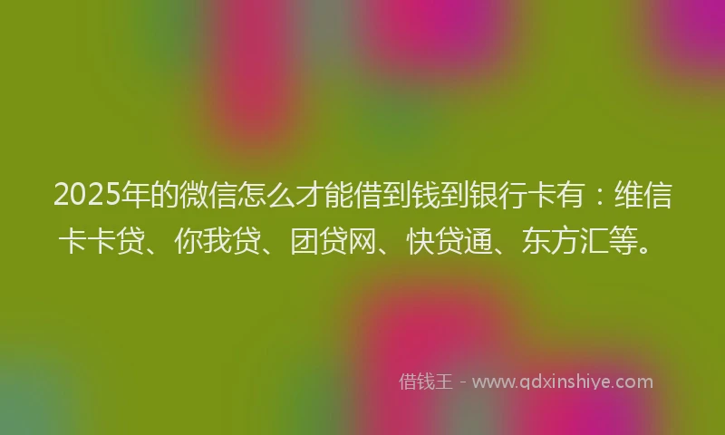 2025年的微信怎么才能借到钱到银行卡有：维信卡卡贷、你我贷、团贷网、快贷通、东方汇等。
