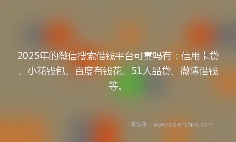2025年的微信搜索借钱平台可靠吗有：信用卡贷、小花钱包、百度有钱花、51人品贷、微博借钱等。