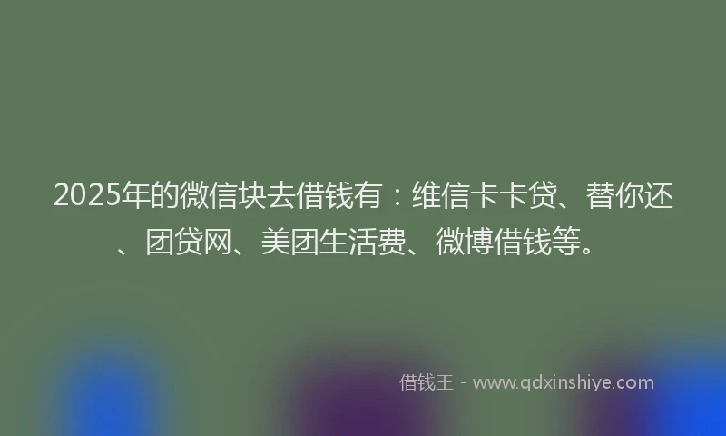 2025年的微信块去借钱有：维信卡卡贷、替你还、团贷网、美团生活费、微博借钱等。