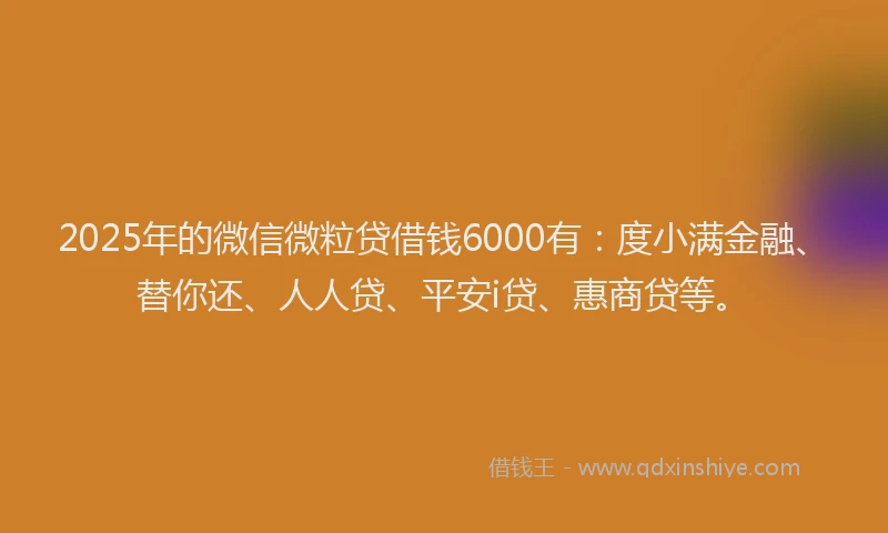 2025年的微信微粒贷借钱6000有：度小满金融、替你还、人人贷、平安i贷、惠商贷等。