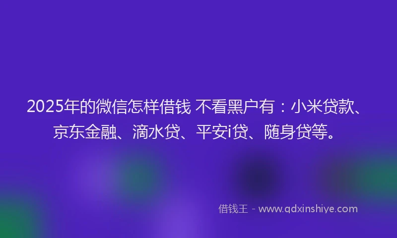2025年的微信怎样借钱 不看黑户有：小米贷款、京东金融、滴水贷、平安i贷、随身贷等。
