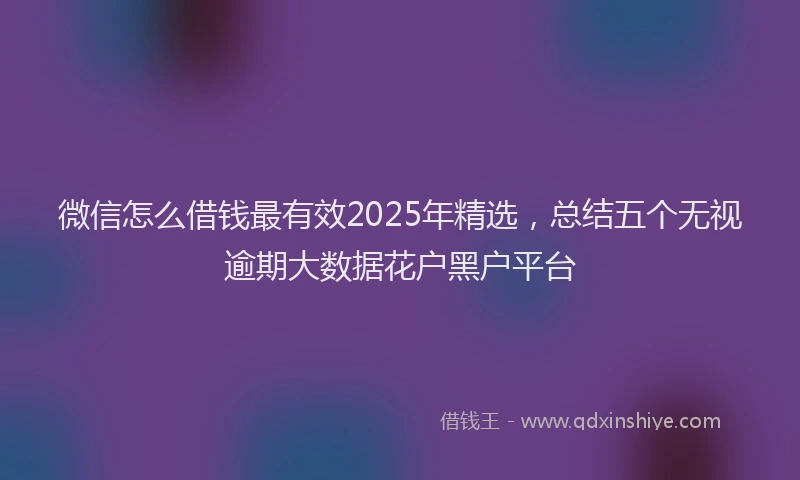 微信怎么借钱最有效2025年精选，总结五个无视逾期大数据花户黑户平台
