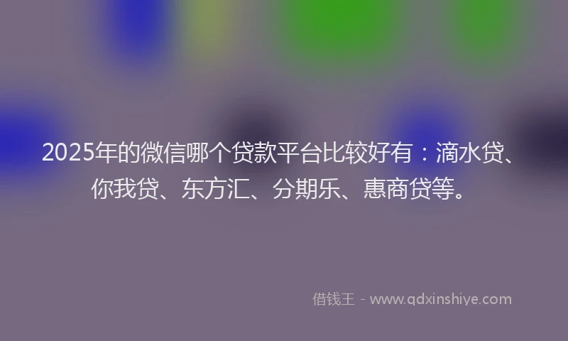 2025年的微信哪个贷款平台比较好有：滴水贷、你我贷、东方汇、分期乐、惠商贷等。